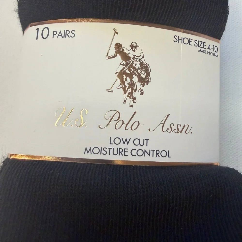 New U.S. Polo Assn. Black Low Cut Socks for Women Size 4-10 (5black,5white) (E2)